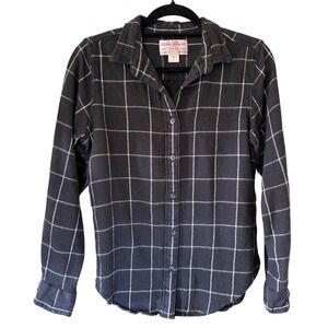 Filson Garment Womens Windowpane Plaid Flannel Black Button Down Shirt Large